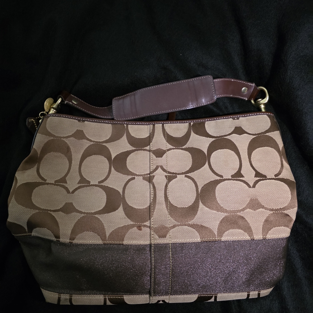 Coach Tan and Brown Signature Shoulder Bag